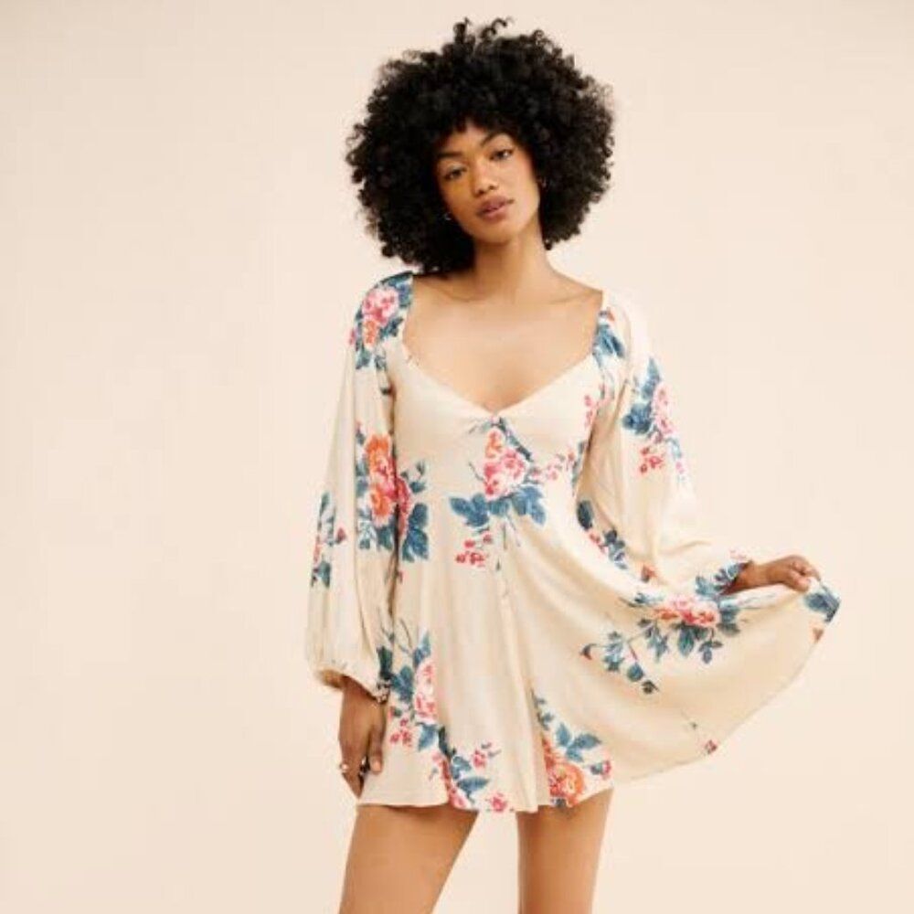 Free people Francesca Floral Warm Ivory Combo Mini‎ Dress Size M NEW WITH TAG